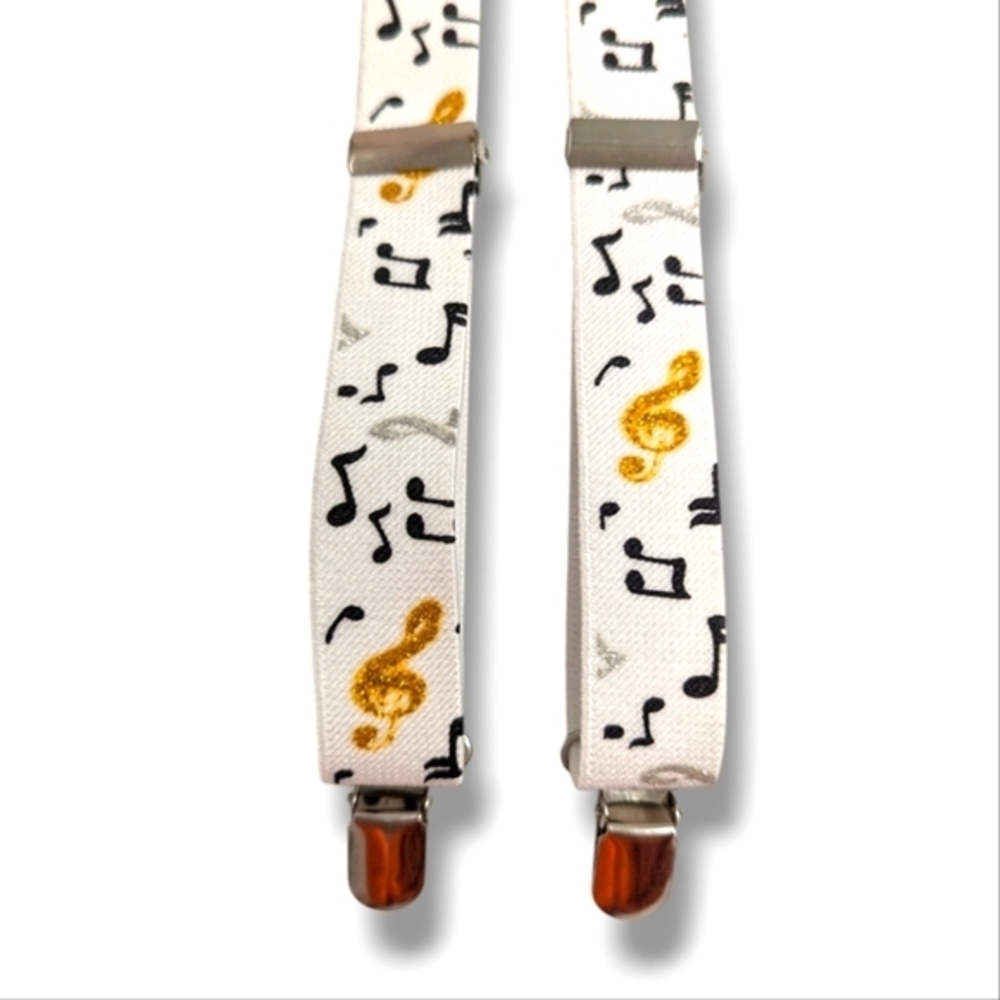 Suspenders Musical Music Notes Concert‎ Teacher Conductor Metallic Silver Gold